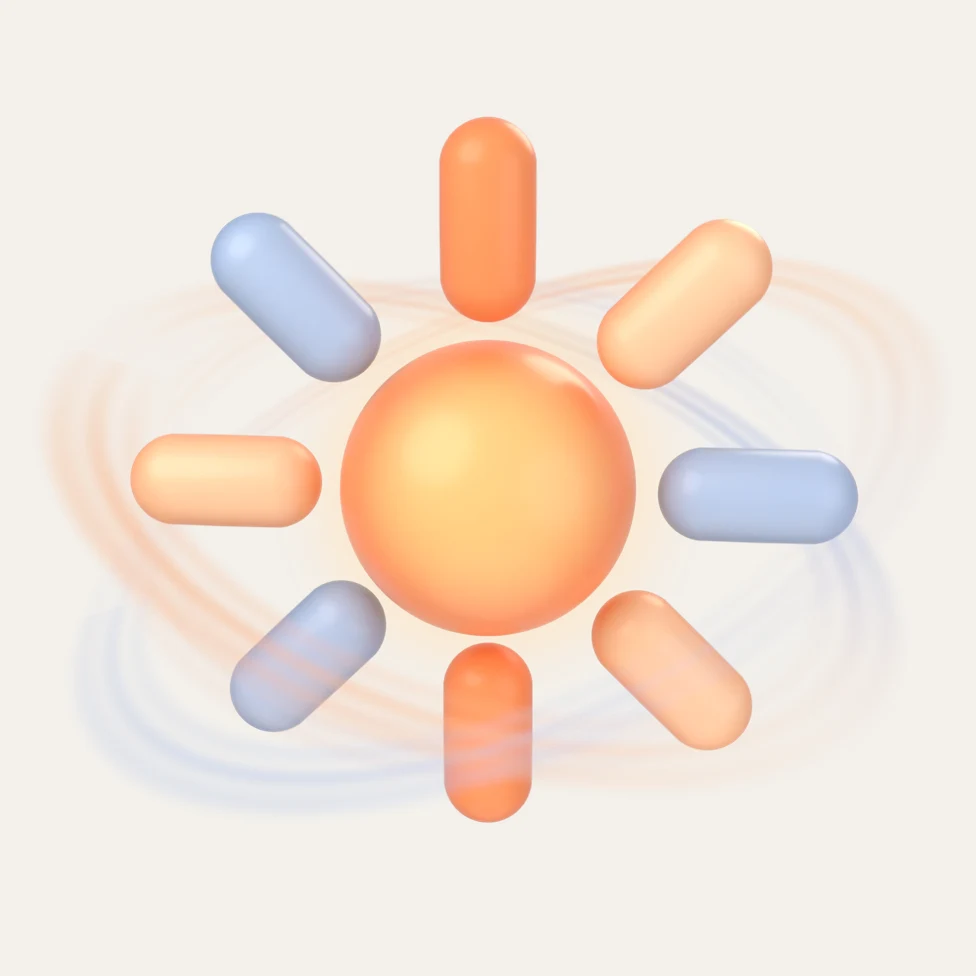 3D sun with orbiting rays