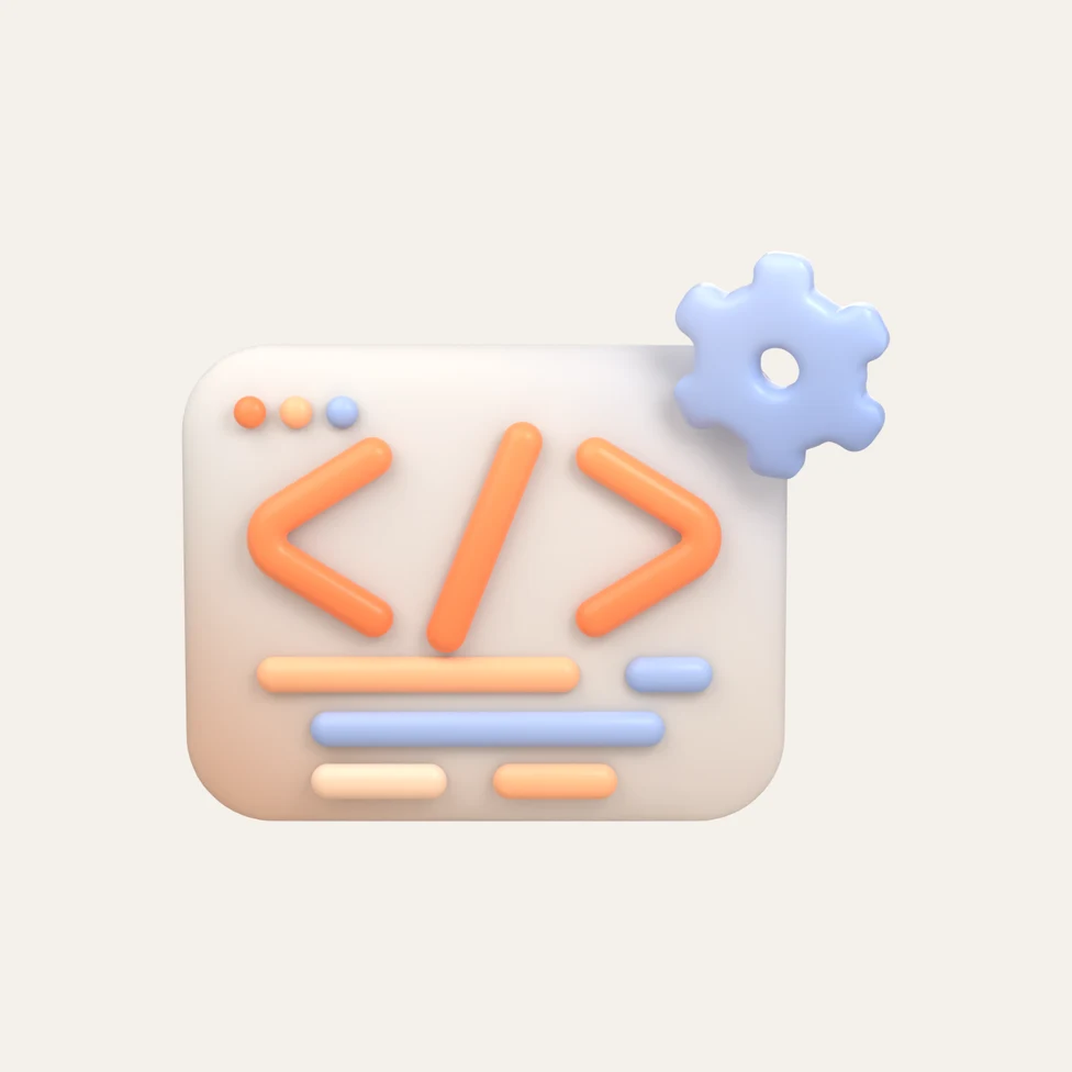 3D code window with orange brackets