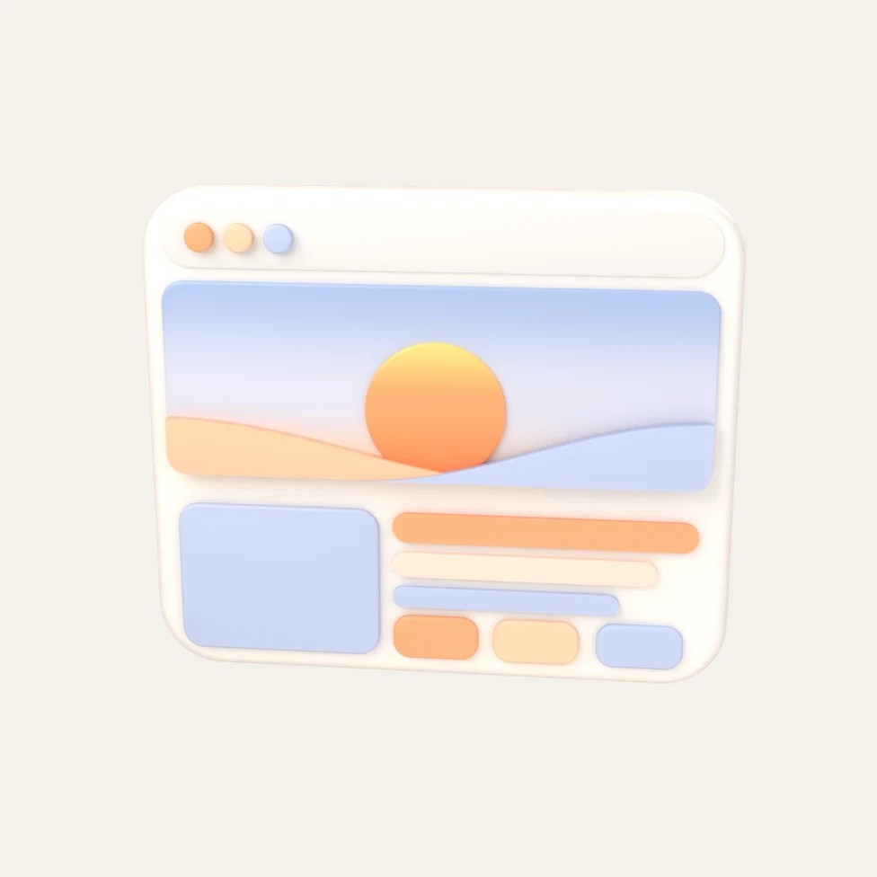3D glass browser window showing a sunrise
