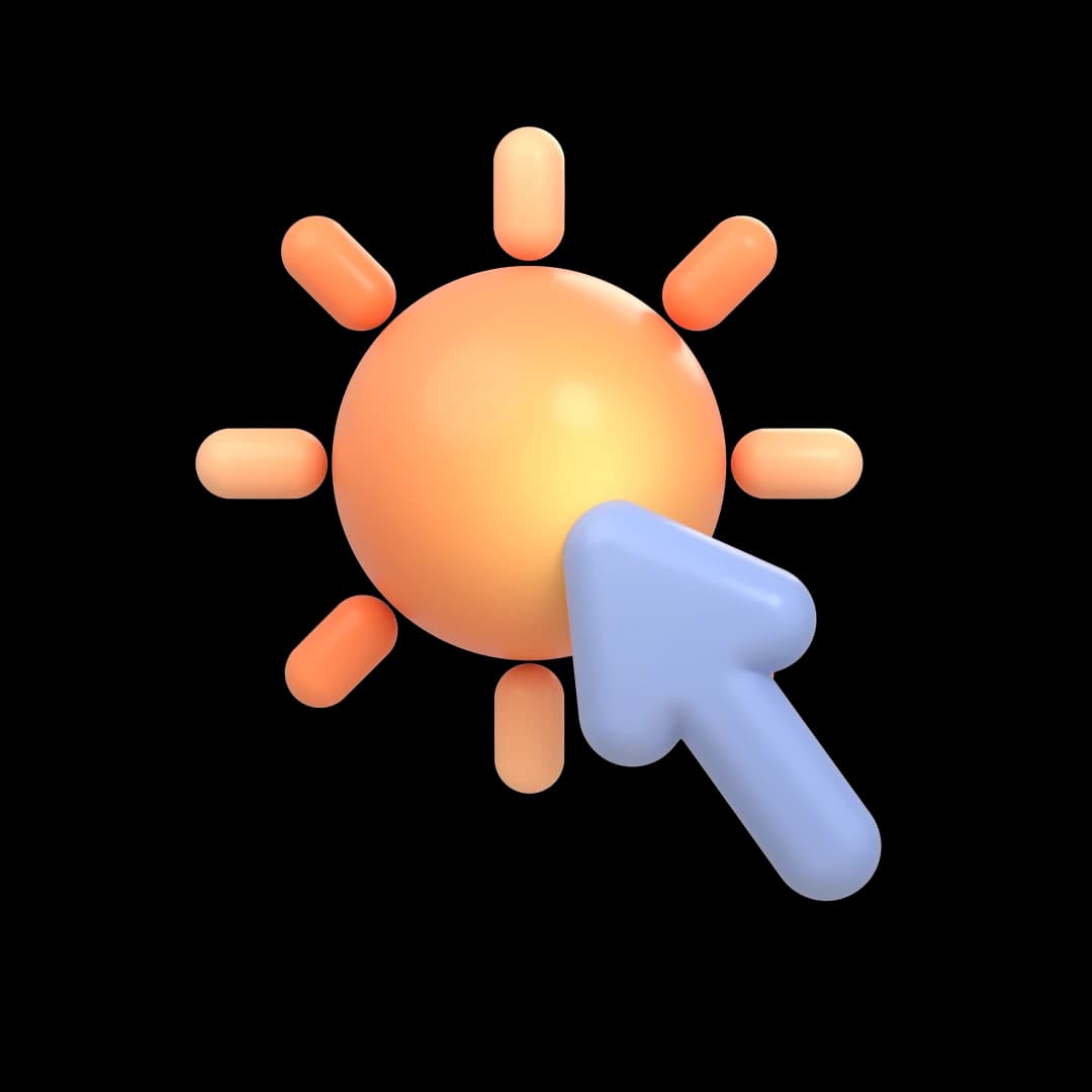 A soft 3D cursor selecting a sun on a sky gradient